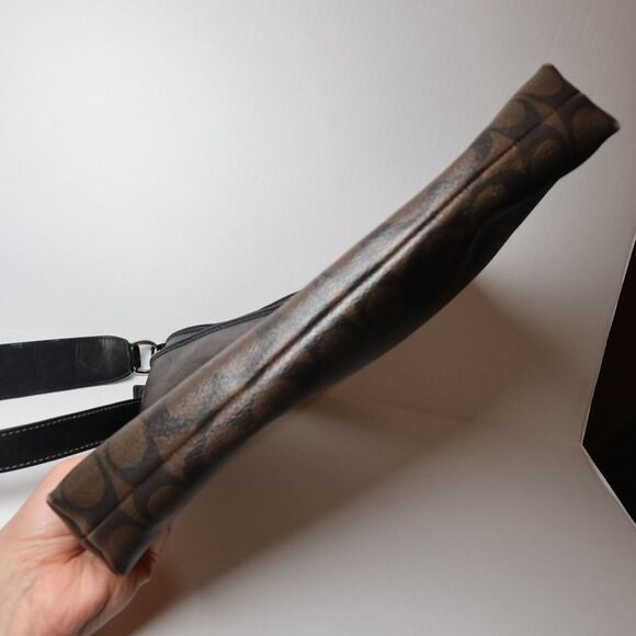 Coach Leather Crossbody Messenger Shoulder Bag Brown & Black Signature C Pattern - Picture 9 of 13